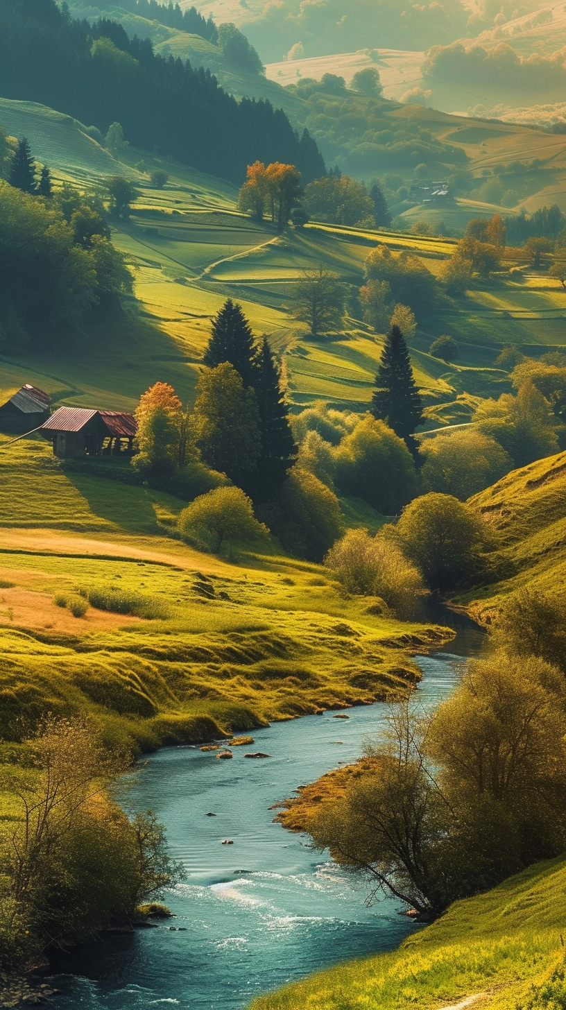 The lush rolling hills, kissed by the gentle rays of the sun