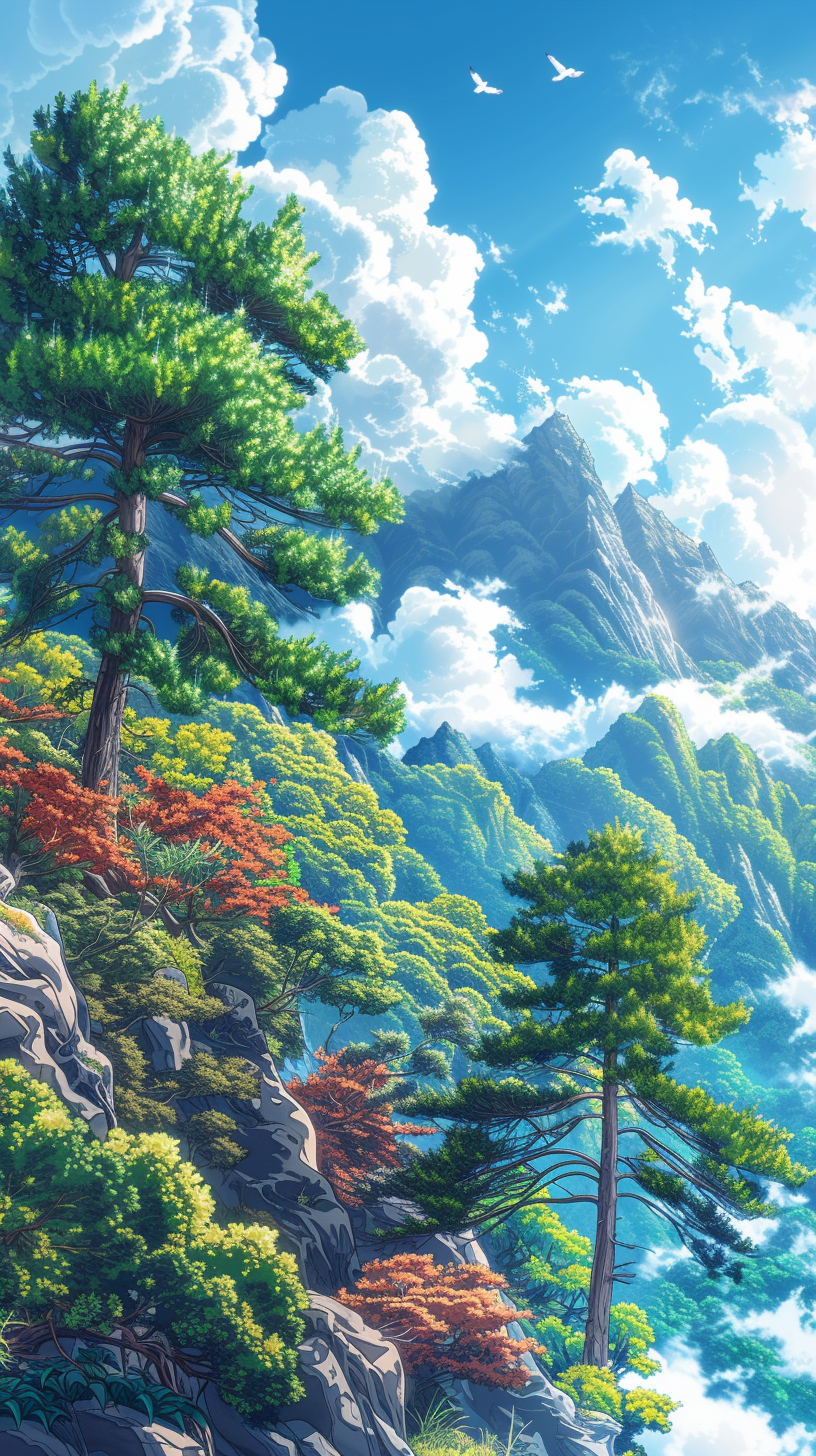 HD mobile wallpaper featuring a breathtaking landscape of lush greenery, majestic mountains, and clear skies.