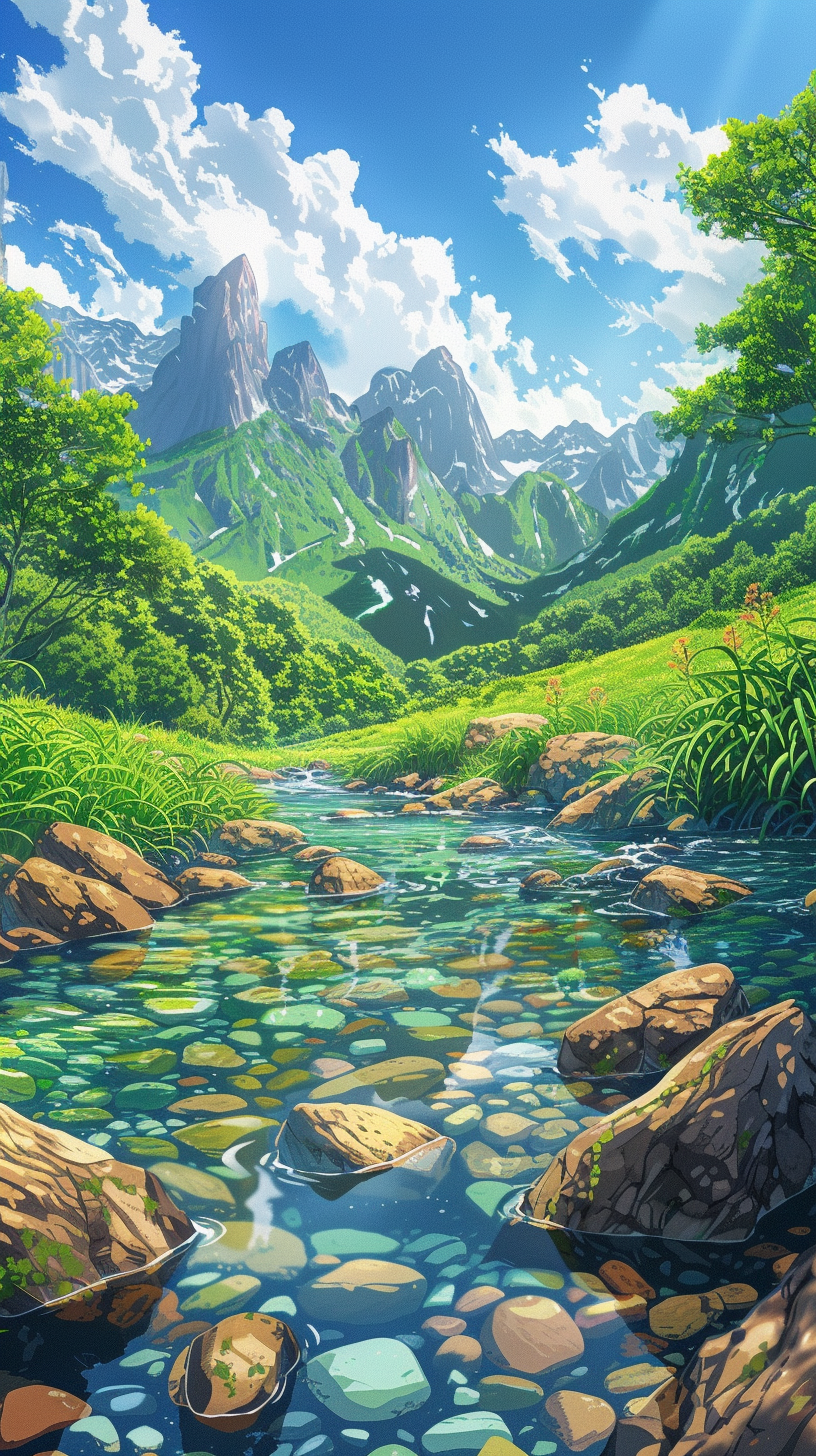 HD mobile wallpaper featuring a breathtaking landscape of lush greenery, majestic mountains, and clear skies.