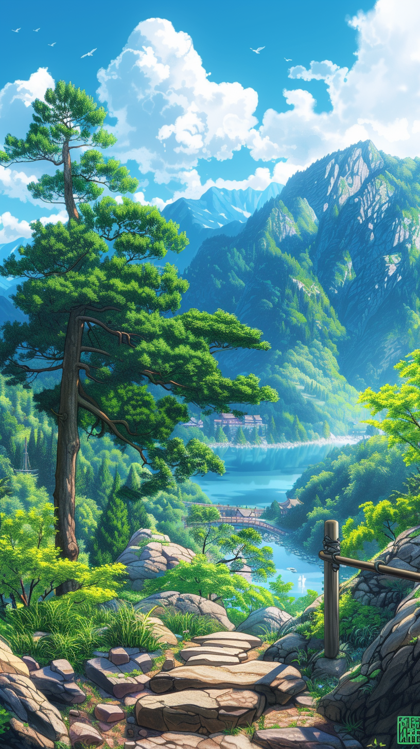 HD mobile wallpaper featuring a breathtaking landscape of lush greenery, majestic mountains, and clear skies.