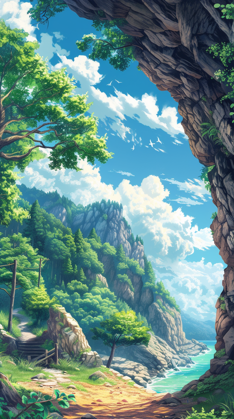 HD mobile wallpaper featuring a breathtaking landscape of lush greenery, majestic mountains, and clear skies.