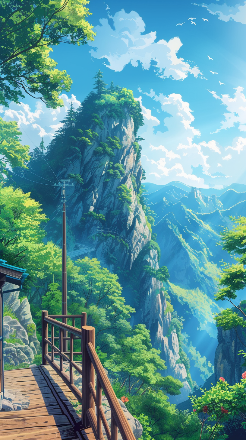 HD mobile wallpaper featuring a breathtaking landscape of lush greenery, majestic mountains, and clear skies.