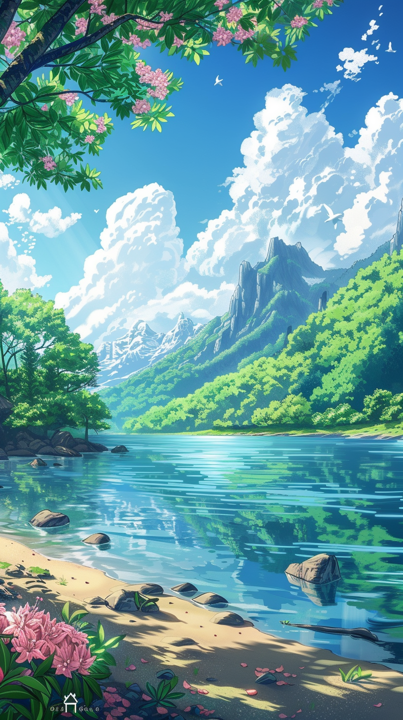 HD mobile wallpaper featuring a breathtaking landscape of lush greenery, majestic mountains, and clear skies.