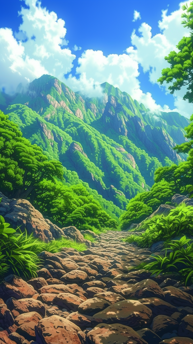 HD mobile wallpaper featuring a breathtaking landscape of lush greenery, majestic mountains, and clear skies.