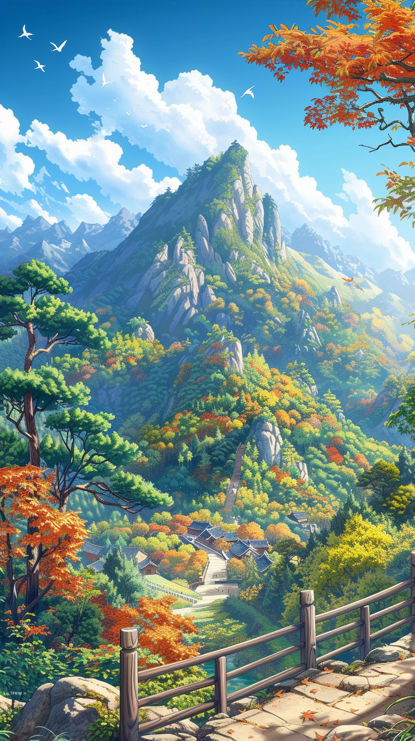 HD mobile wallpaper featuring a breathtaking landscape of lush greenery, majestic mountains, and clear skies.