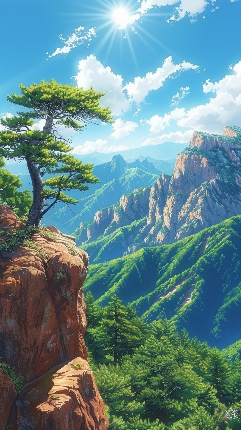 HD mobile wallpaper featuring a breathtaking landscape of lush greenery, majestic mountains, and clear skies.