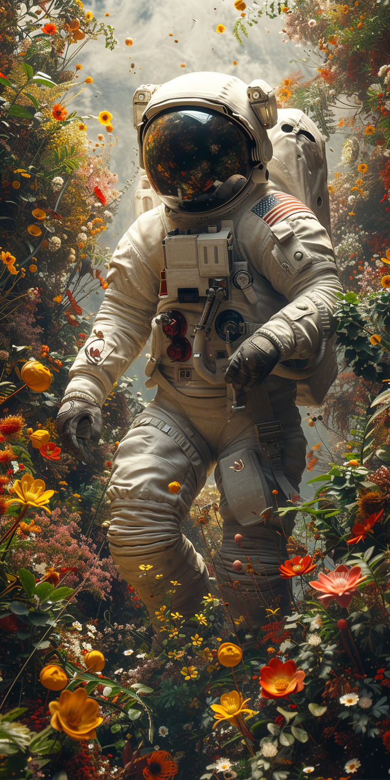 astronaut navigating through an icy alien landscape, reflecting the spirit of discovery