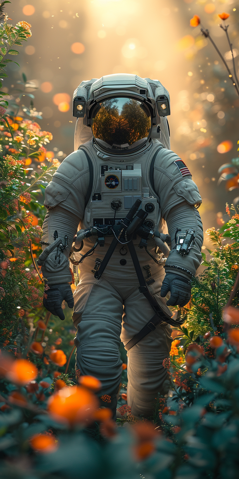 astronaut navigating through an icy alien landscape, reflecting the spirit of discovery