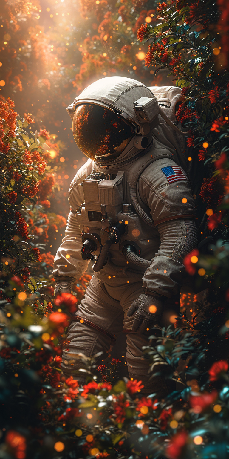 astronaut navigating through an icy alien landscape, reflecting the spirit of discovery