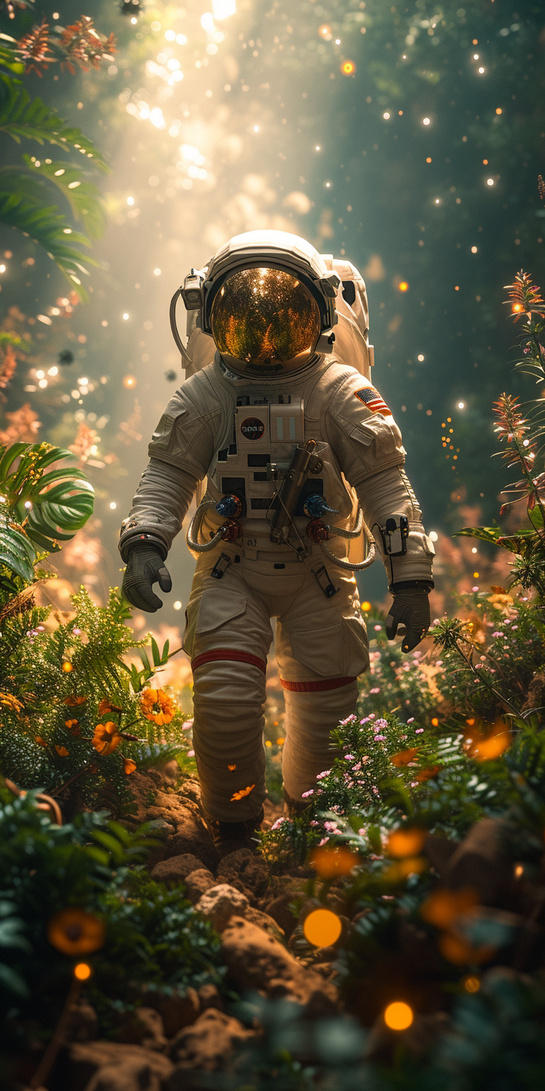 astronaut navigating through an icy alien landscape, reflecting the spirit of discovery