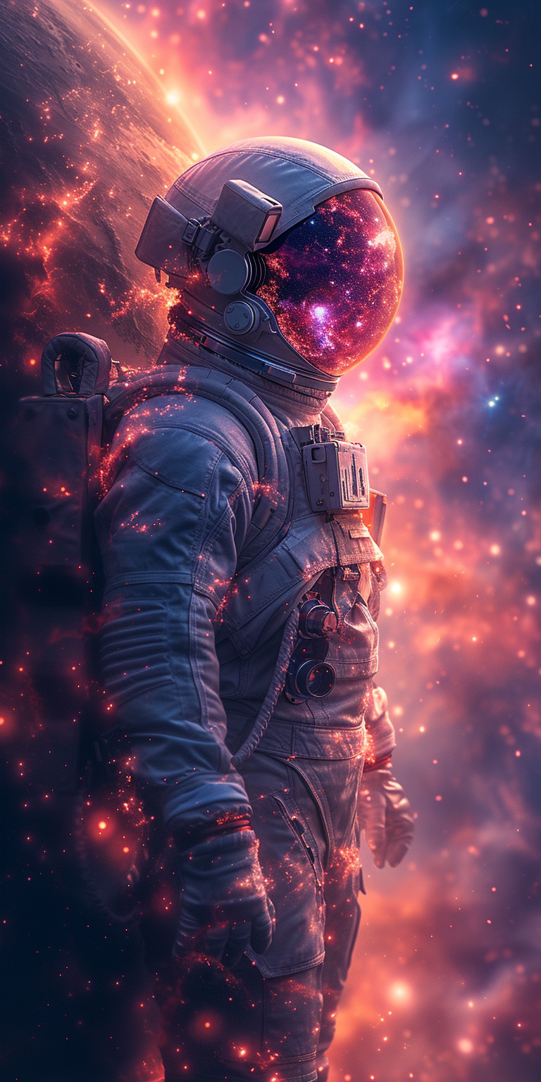 astronaut navigating through an icy alien landscape, reflecting the spirit of discovery