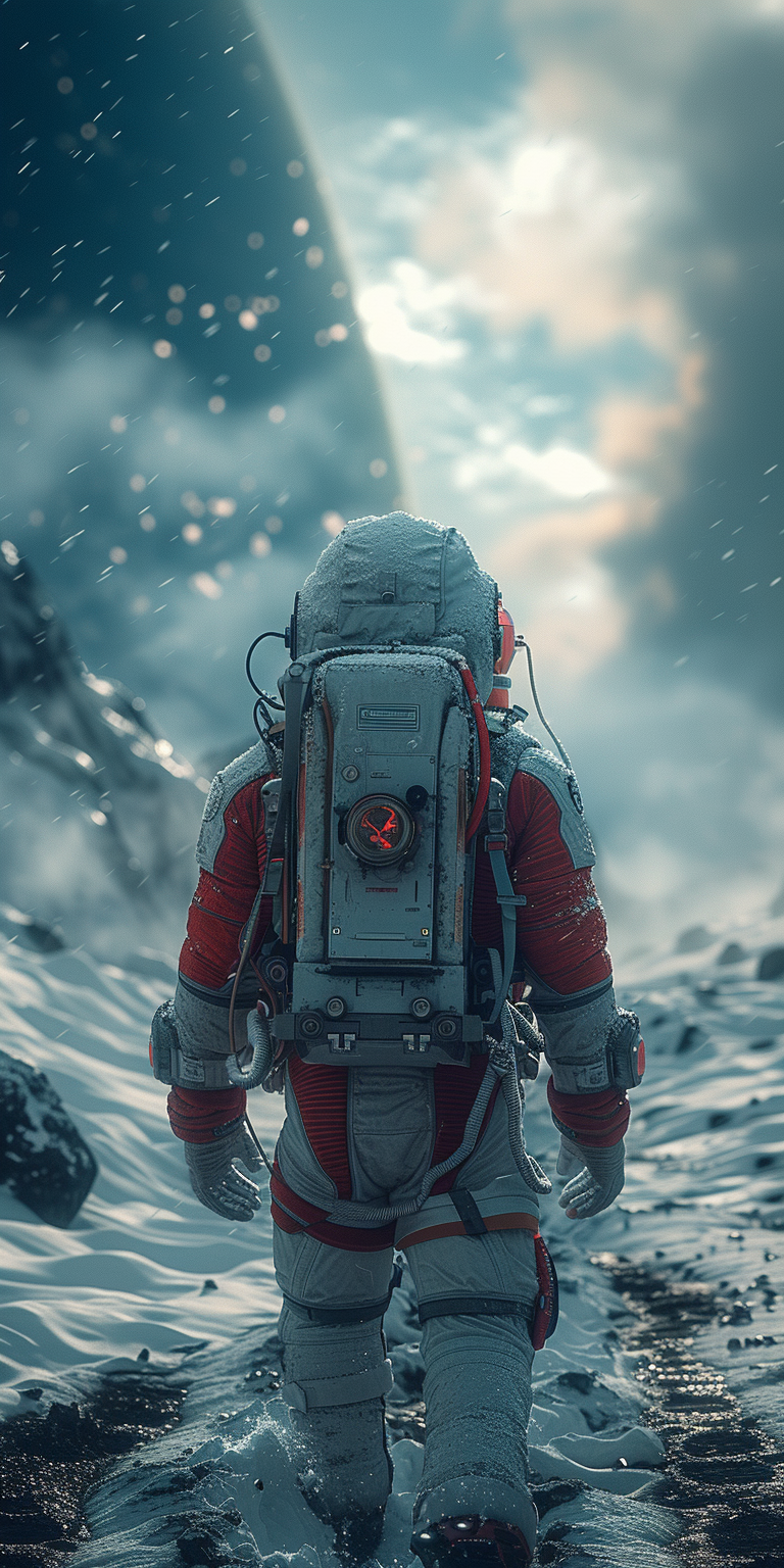 astronaut wallpaper, capturing a space explorer amidst a snowy