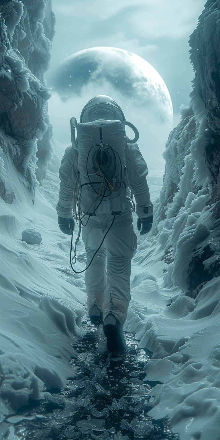 astronaut wallpaper, capturing a space explorer amidst a snowy