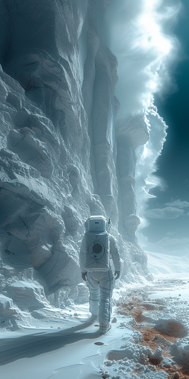 astronaut wallpaper, capturing a space explorer amidst a snowy