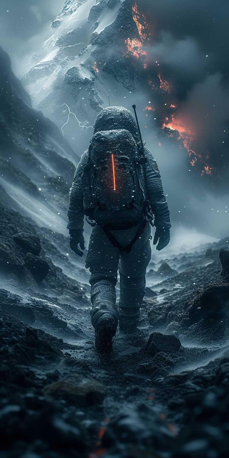 astronaut wallpaper, capturing a space explorer amidst a snowy