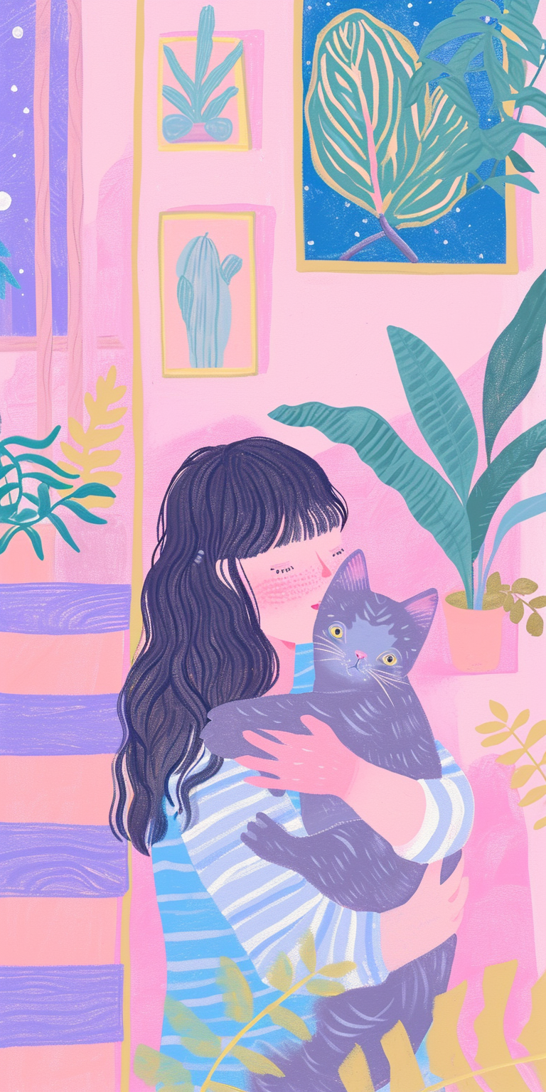 HD Wallpapers Featuring Girls and Cats illustration