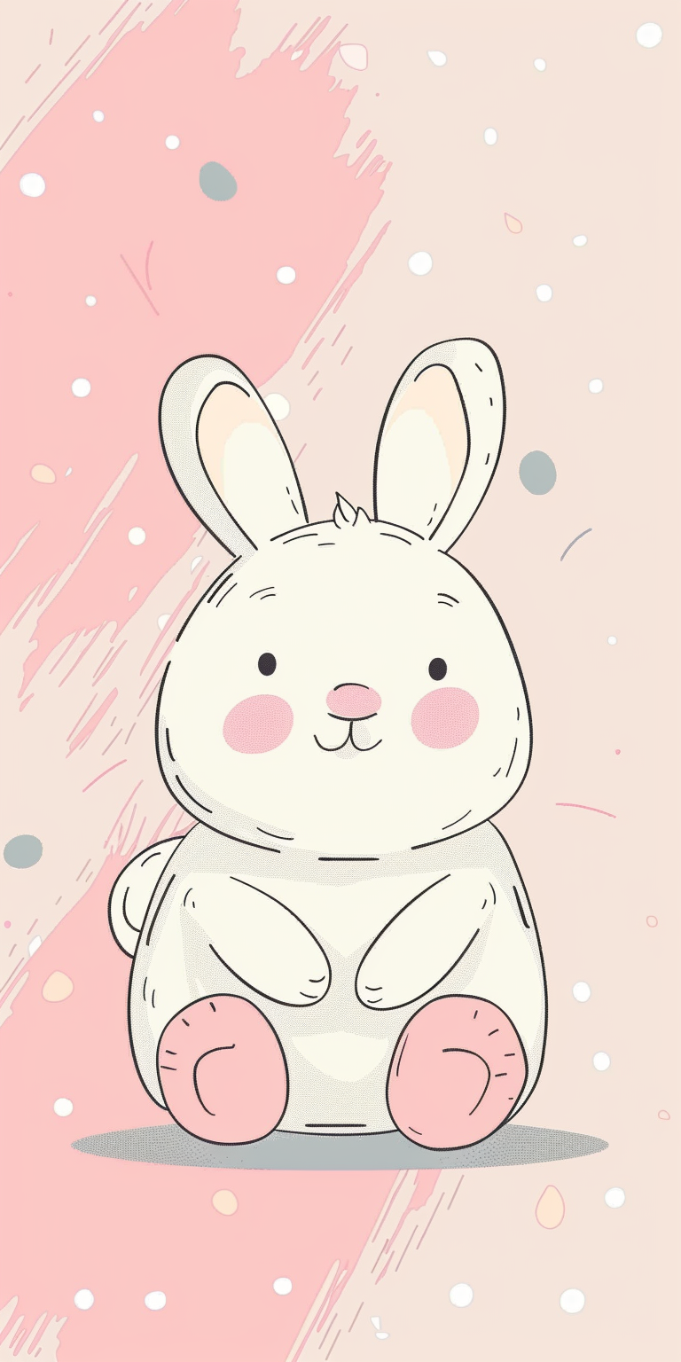 pink background-Rabbit sitting-cute illustration