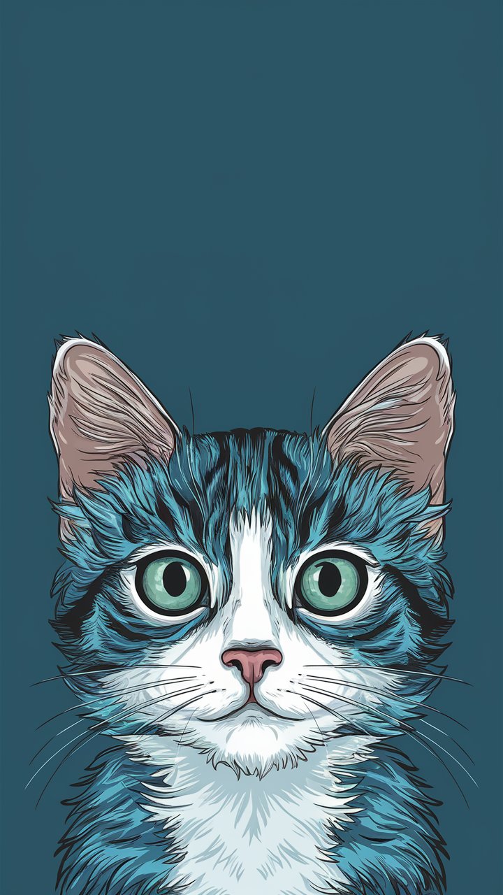 Playful cartoon illustration of a cat peeking curiously from behind a corner, perfect for a mobile HD 4K wallpaper.