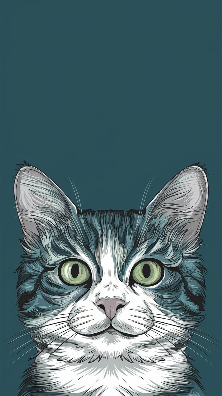 Playful cartoon illustration of a cat peeking curiously from behind a corner, perfect for a wallpaper.