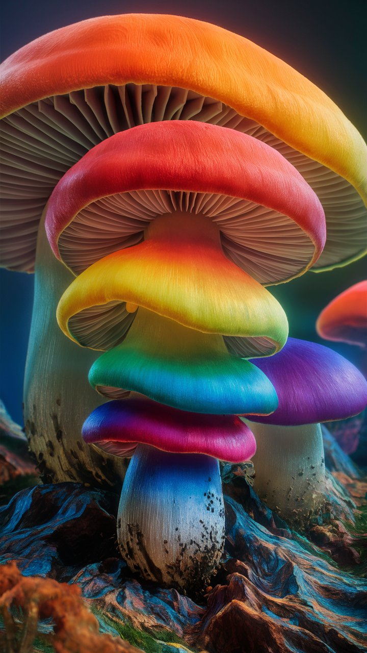 Transform your mobile phone's appearance with mesmerizing 3D wallpaper illustrations of vibrant mushrooms. Spice up your screen today!