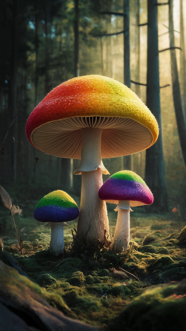 Discover stunning 3D mobile wallpapers featuring vibrant mushroom illustrations for your phone screen.