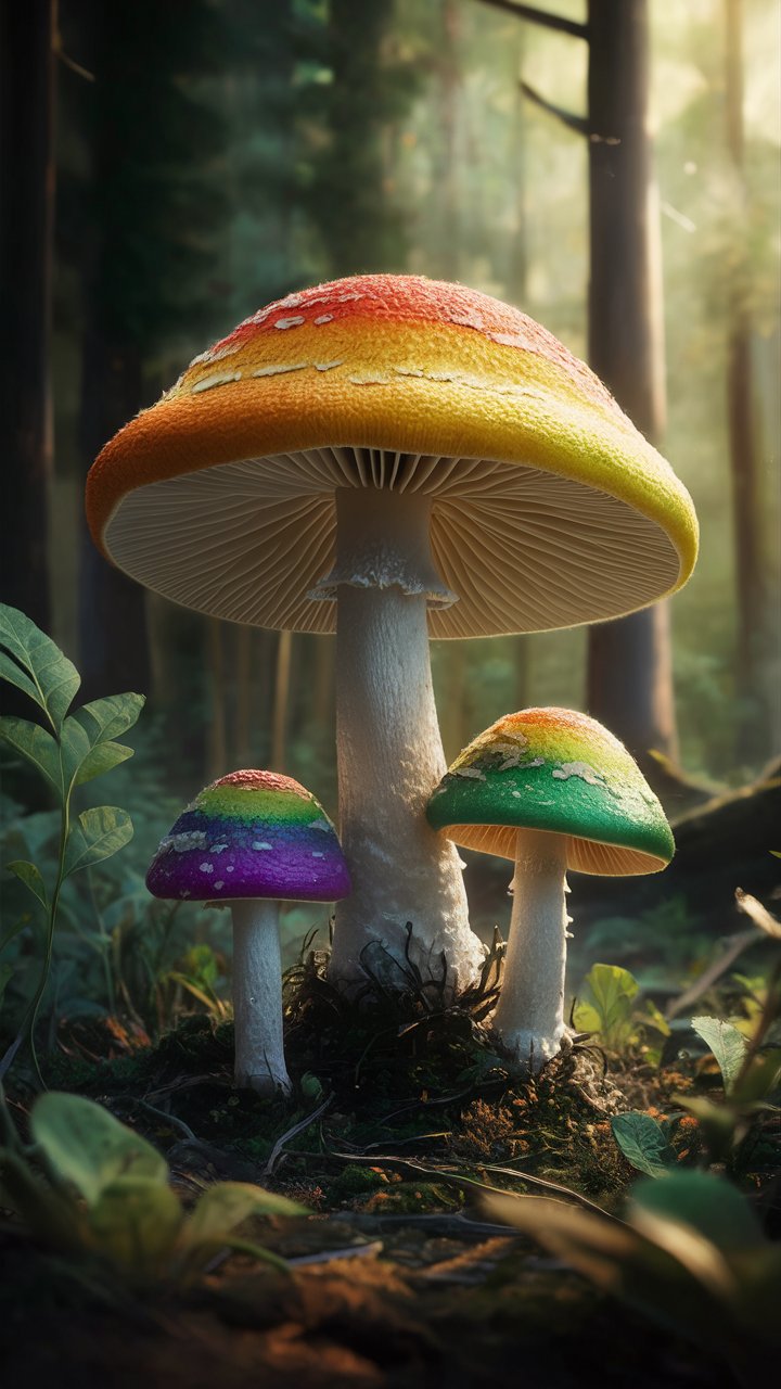 Transform your mobile phone's appearance with mesmerizing 3D wallpaper illustrations of vibrant mushrooms. Spice up your screen today!