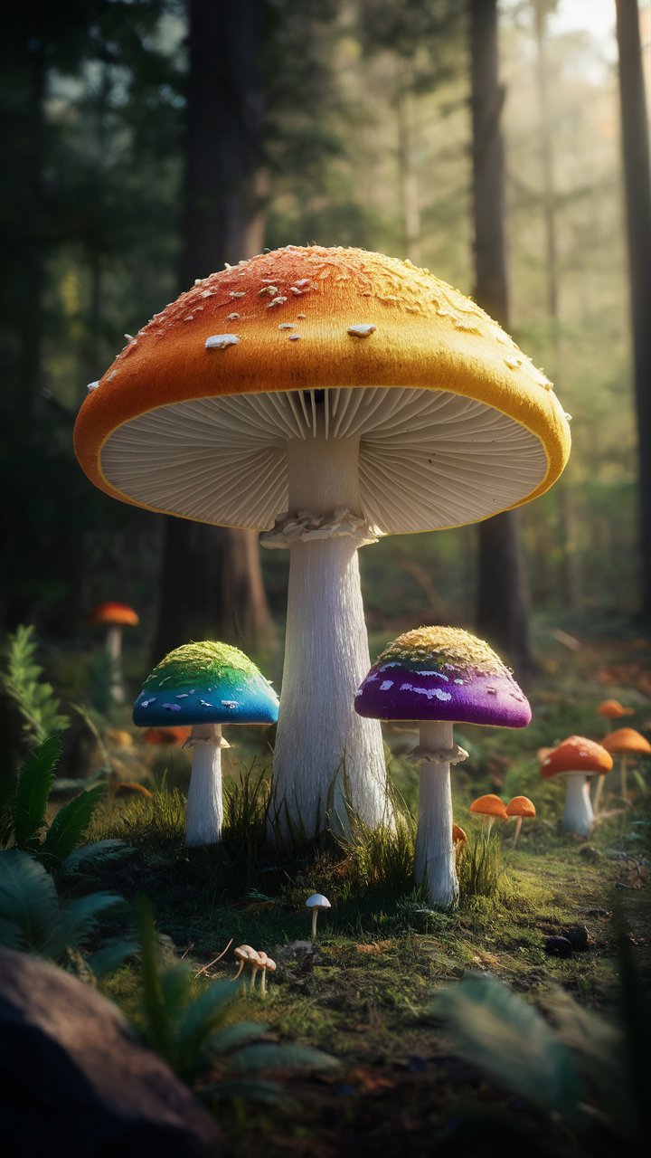 3D Mobile Wallpapers with Colorful Mushrooms