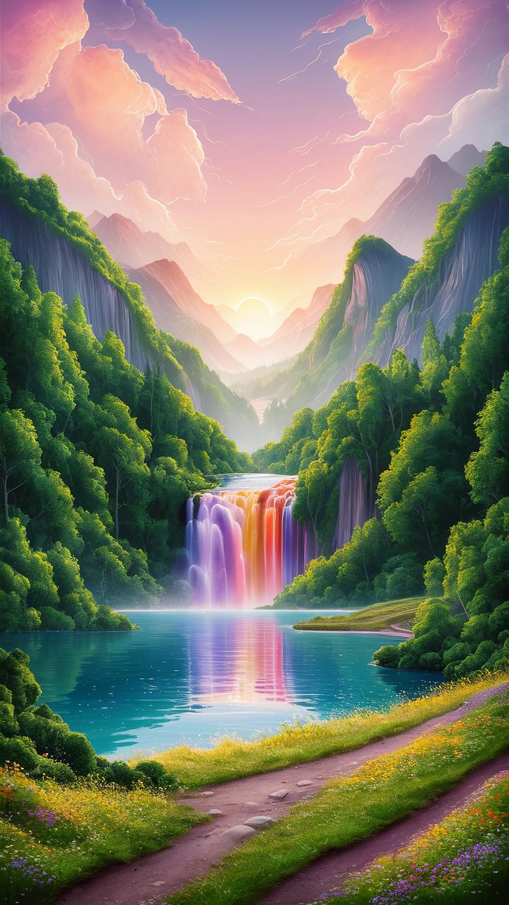 4K Aesthetic Illustration of a Beautiful waterfall