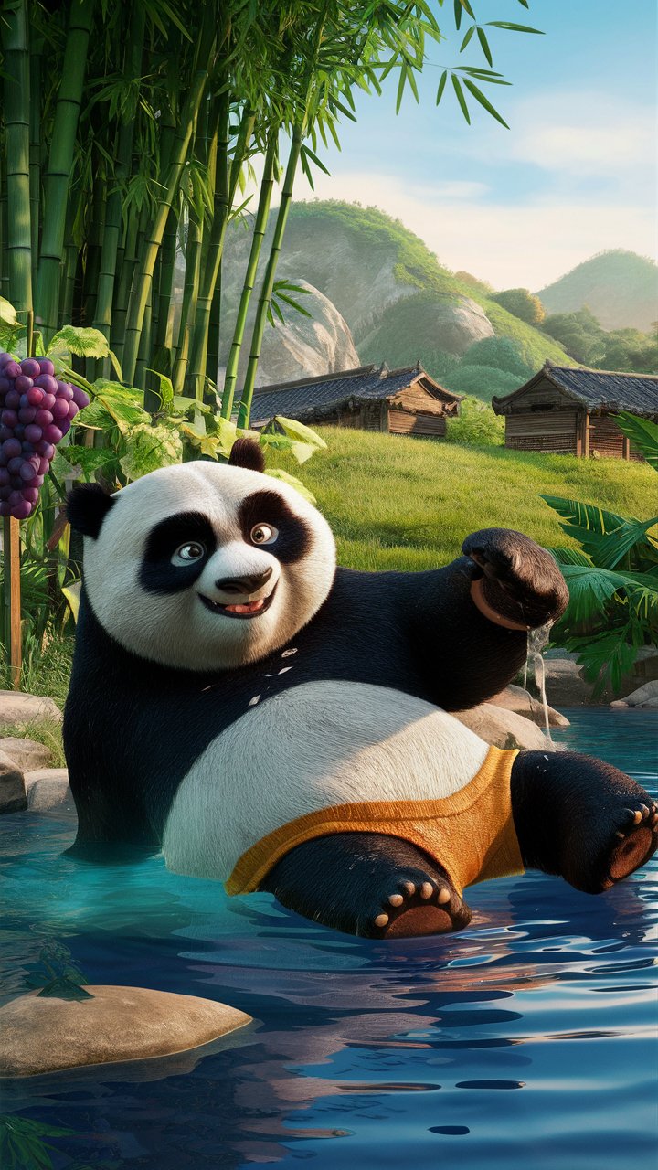 Dive into the fun with HD Kung Fu Panda in a pool! Transform your mobile wallpaper with this captivating 3D illustration.
