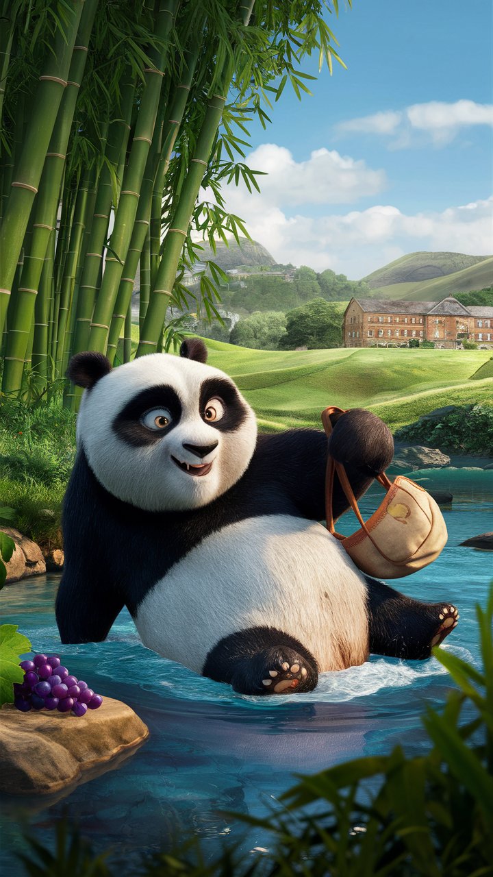 Immerse yourself in the world of HD Kung Fu Panda enjoying a pool day! Download this stunning 3D illustration for your mobile wallpaper.