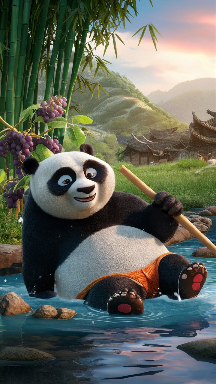 Explore stunning 3D illustrations of HD Kung Fu Panda having fun in the pool. Perfect for mobile phone wallpapers!