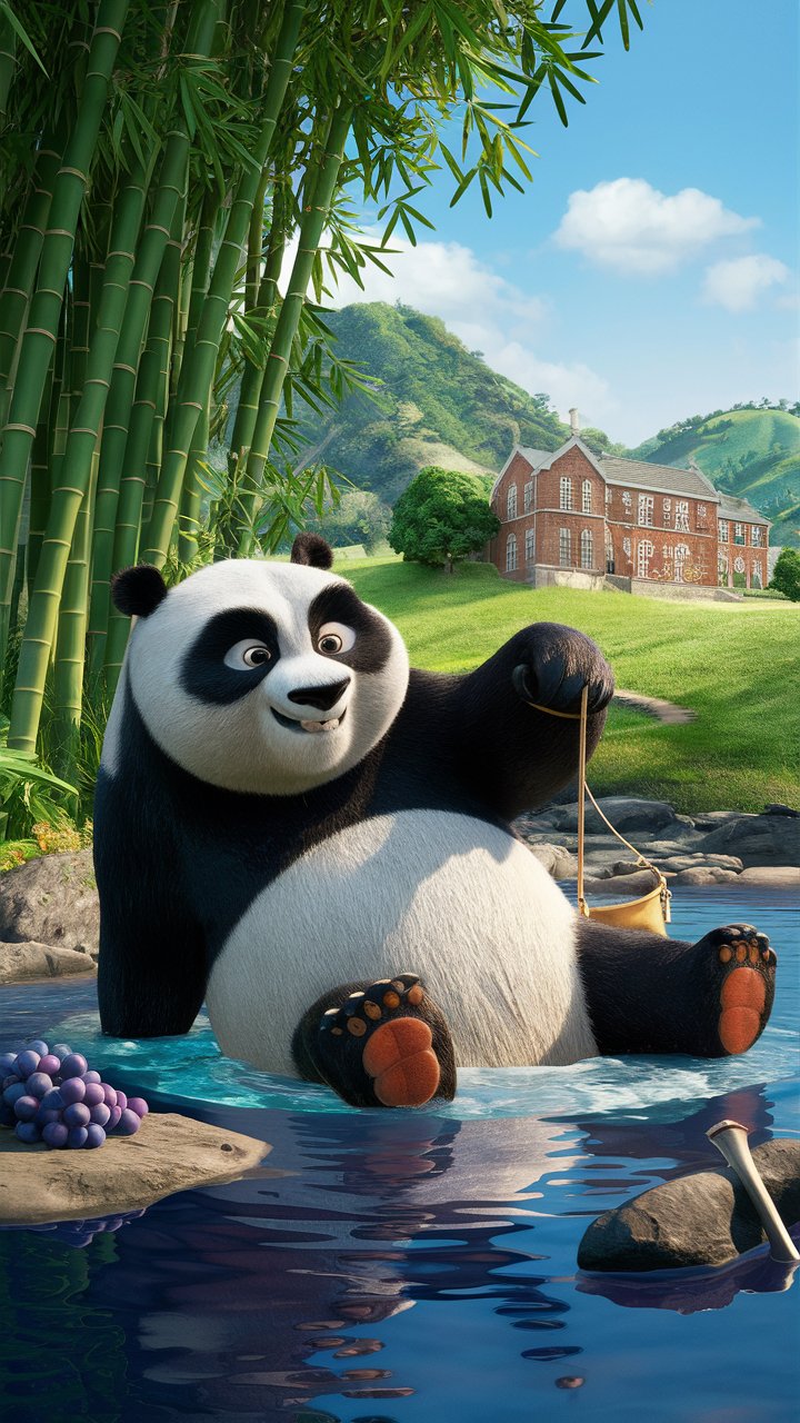 Transform Your Phone with a 3D Kung Fu Panda Swimming Wallpaper