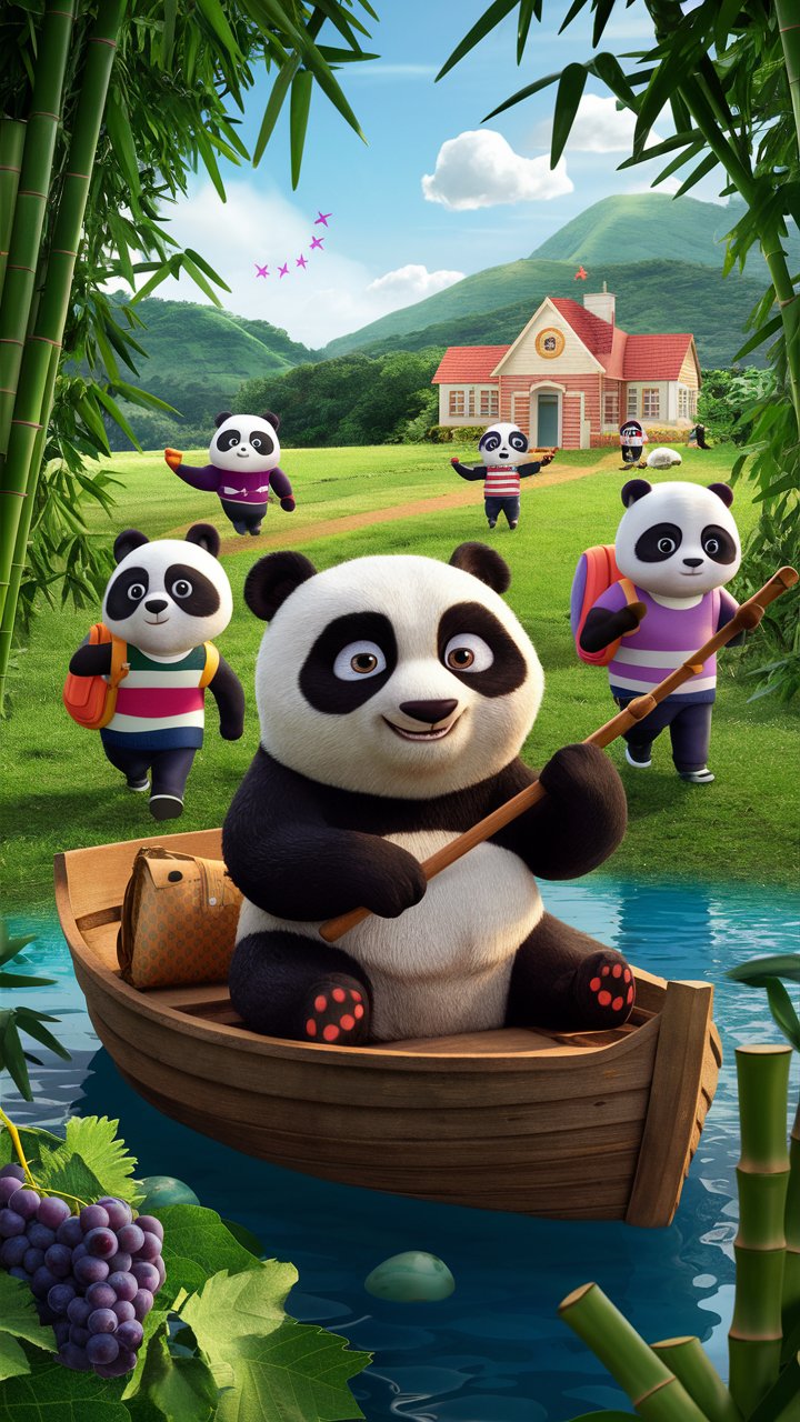 Dive into the world of HD Kung Fu Panda boating in the lake 3D illustrations. Perfect for your mobile wallpaper needs!