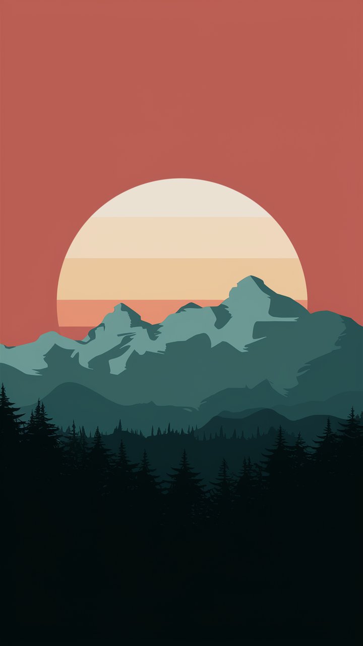 iPhone aesthetic Wallpapers with Illustrations of Sunsets and Mountains