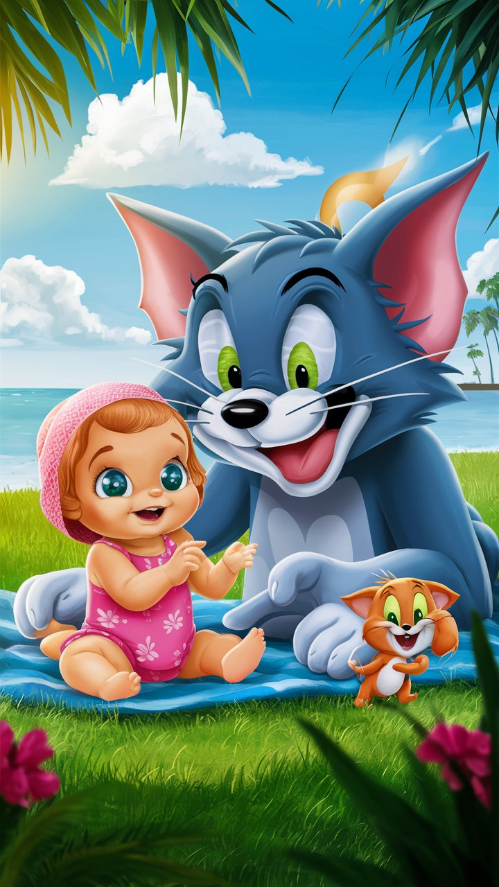 Find adorable HD Tom and Jerry illustrations with a cute baby for your mobile wallpaper.