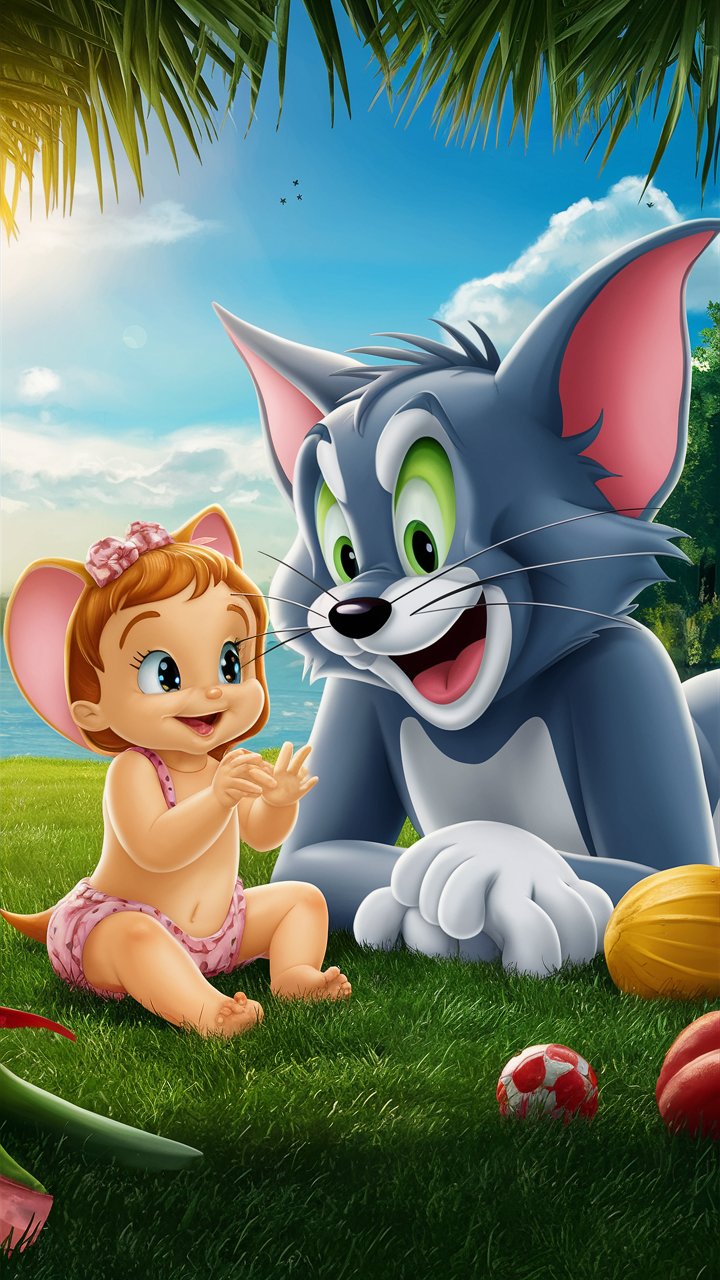 Looking for a sweet and high-quality mobile wallpaper? Check out this HD illustration of Tom with a cute baby. Get it now for your phone!