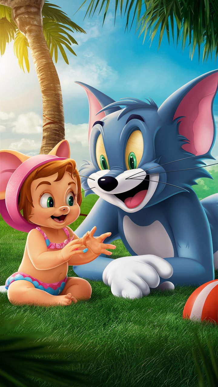 Find the perfect mobile wallpaper with this adorable HD illustration of Tom and a cute baby. Download now for a charming background!