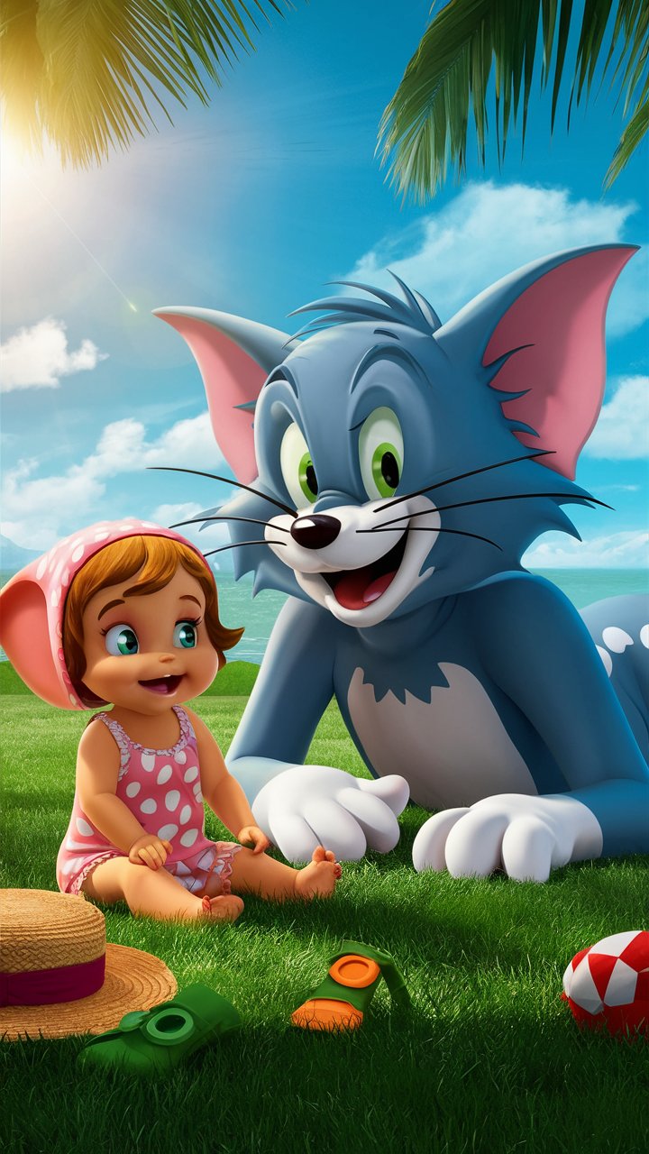 Stunning HD illustration of Tom and a cute baby, ideal for mobile wallpaper. Get high-quality images for your phone screen now!