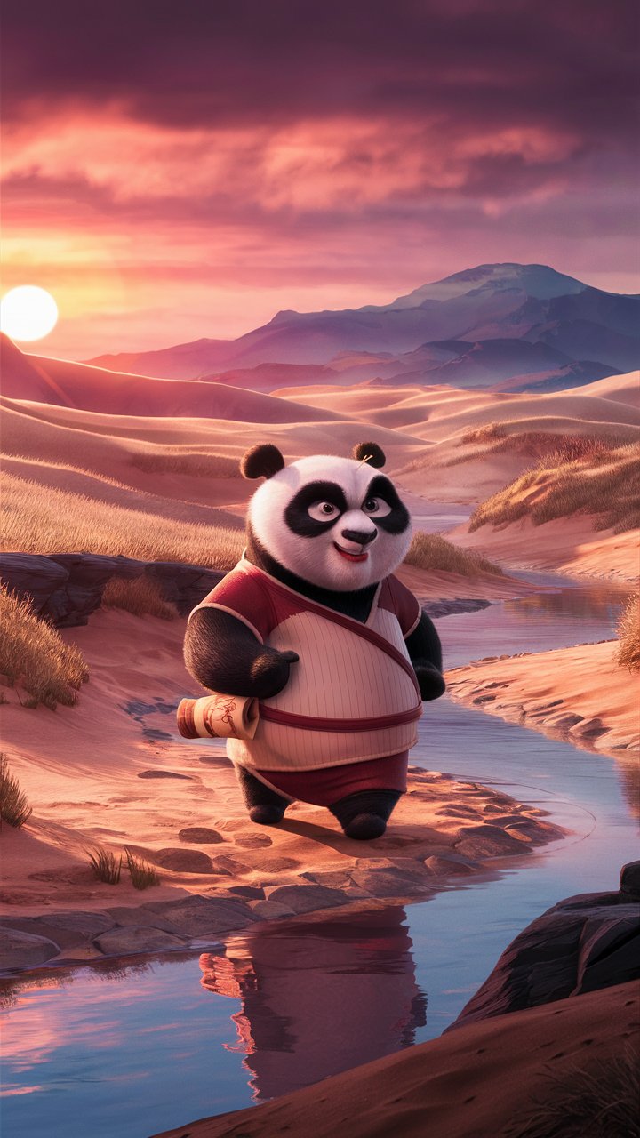 Check out HD 3D illustrations of Kung Fu Panda wandering in the valley. Ideal for mobile wallpaper. High-quality images.