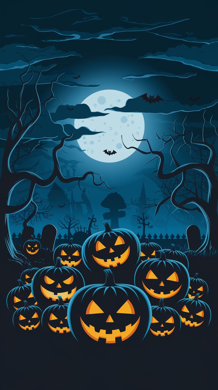 Discover a haunted graveyard illuminated by the full moon. Ominous clouds, shimmering jack-o-lanterns, and phantom figures are ready for your fearless exploration!
