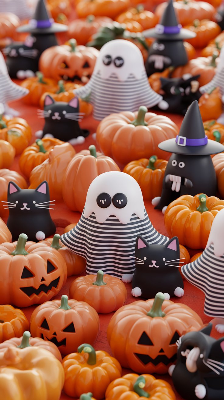 Transform your iPhone with cute Halloween wallpapers! Explore fun designs of friendly ghosts and playful pumpkins for a festive look this season.