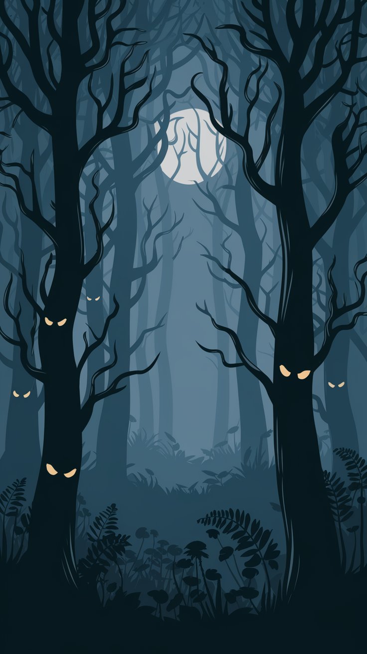 Discover captivating Halloween-themed iPhone wallpapers showcasing beautiful night scenes with trees, stars, and a luminous moon. Perfect for your device!