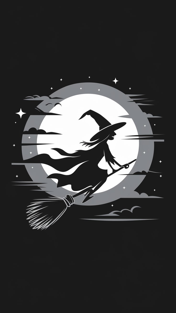 Get into the Halloween spirit with beautiful iPhone wallpapers of witches flying on broomsticks. Perfectly crafted for a mesmerizing nocturnal vibe!