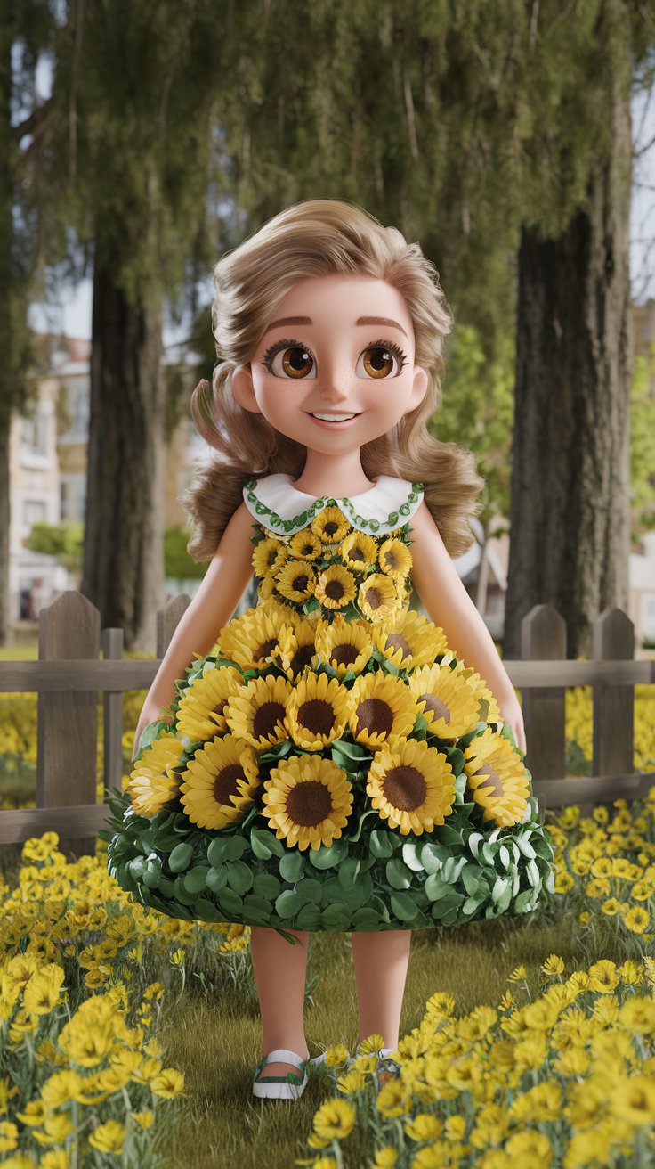 Discover a charming 3D render of a cute little girl in a lovely dress that perfectly matches her cute wallpaper background. A delightful visual treat!