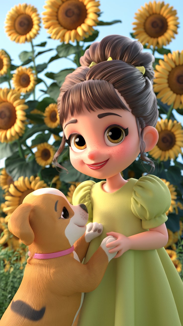Enjoy a whimsical 3D render of a cute little girl dressed to match the enchanting "Cute wallpaper" background. Ideal for children's room inspiration!