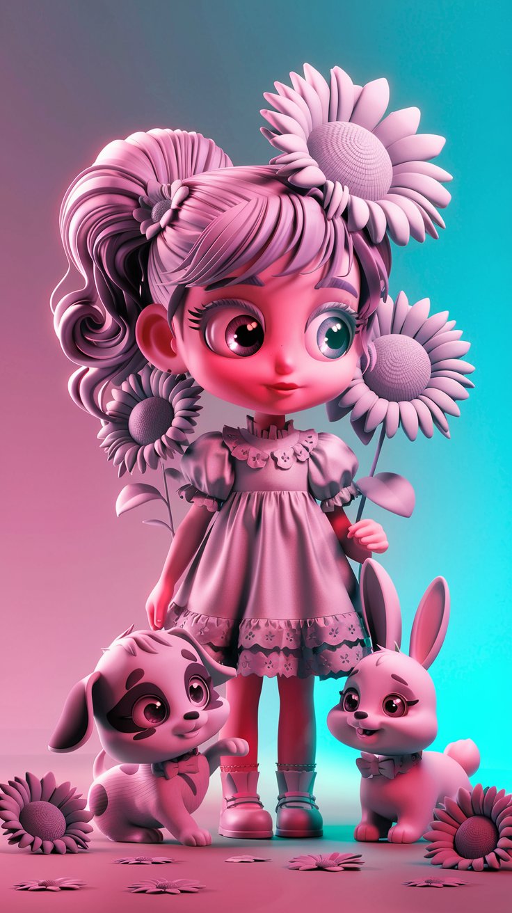 iscover a charming 3D render of a cute little girl, perfect for your space. Explore our collection of matching cute wallpapers to brighten your room!