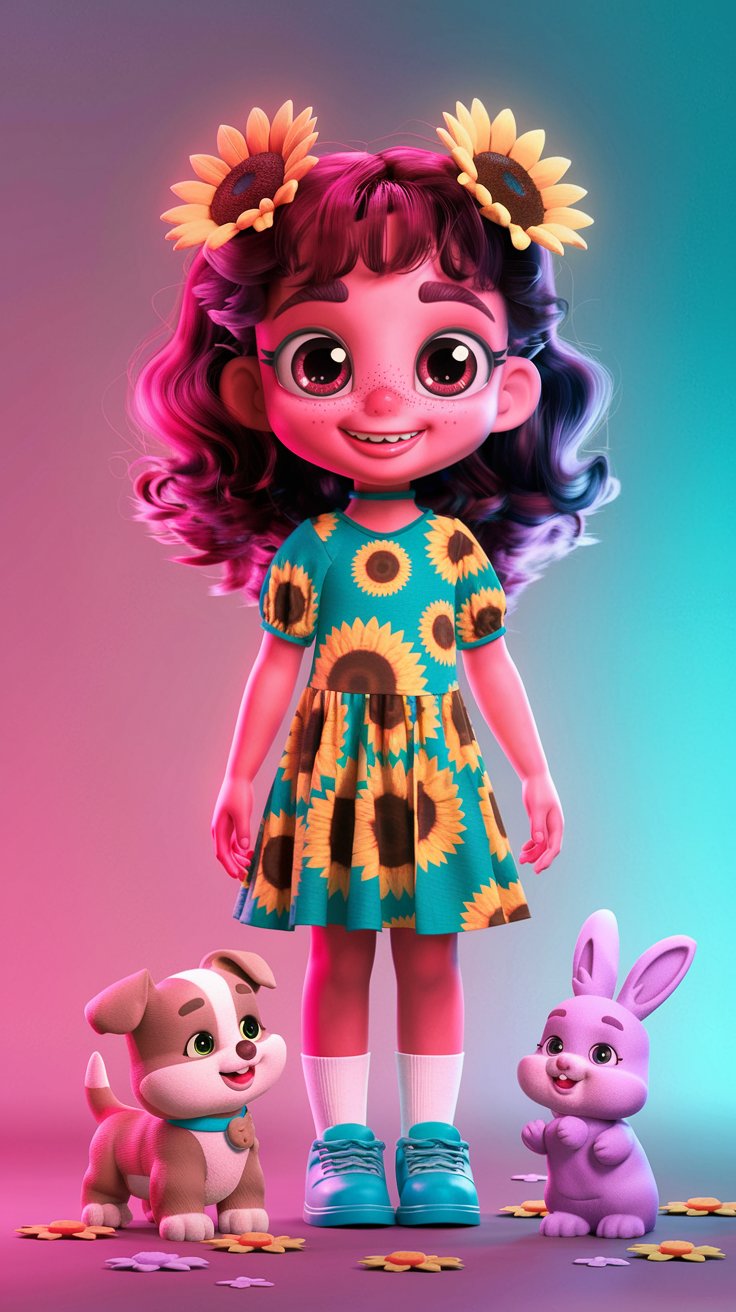 Cute Little Doll 3D Render Mobile Wallpaper