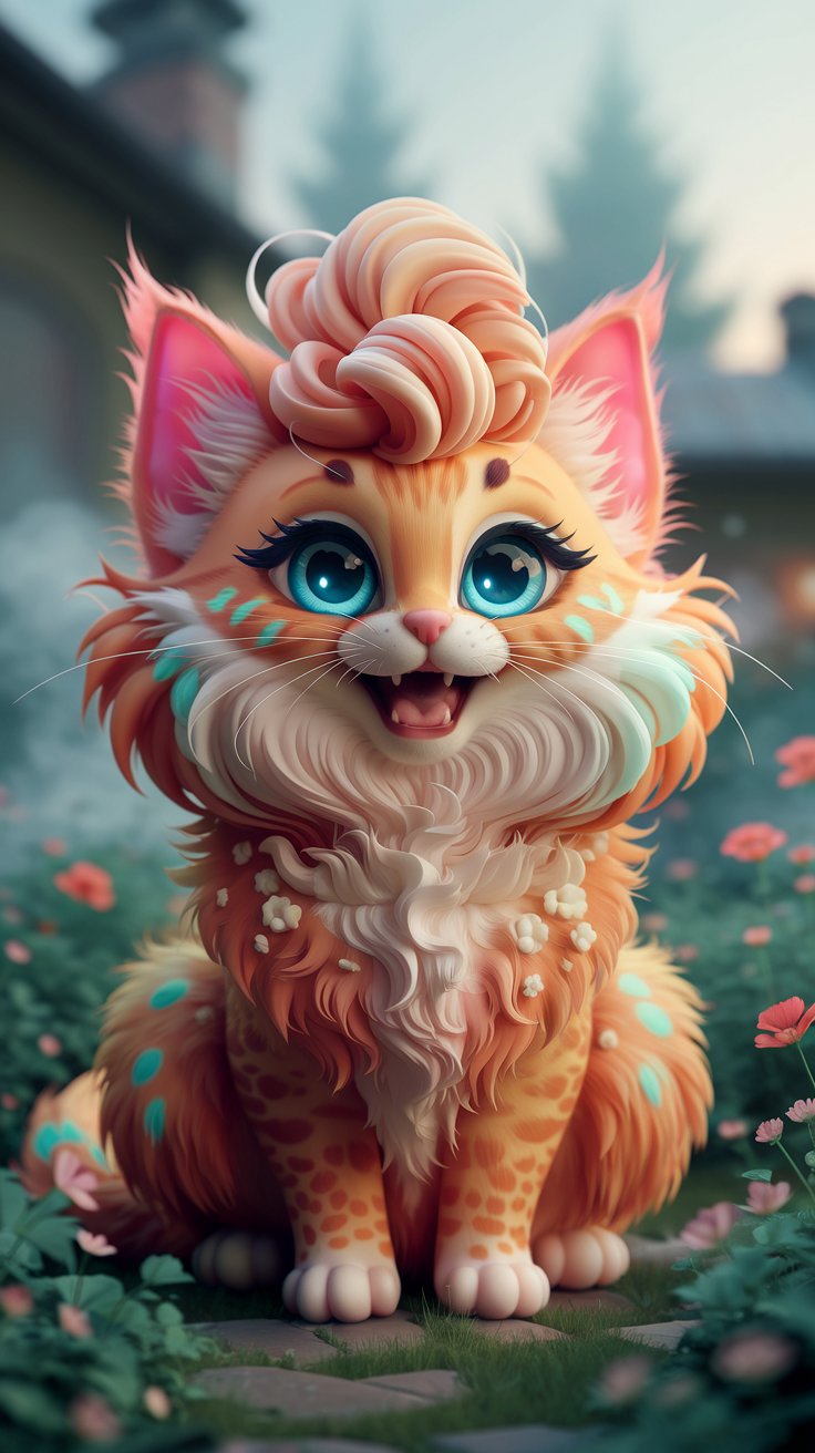 Brighten your screens with charming wallpapers of a 3D fluffy orange cat! Ideal for any cat fan wanting to add a playful vibe to their devices.