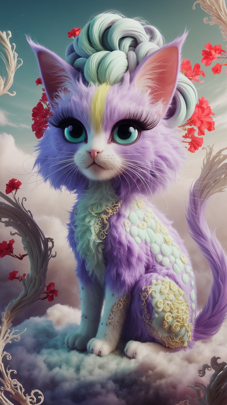 Brighten your screen with a cute wallpaper of a fluffy purple cat. This adorable design will bring joy and color to your device!
