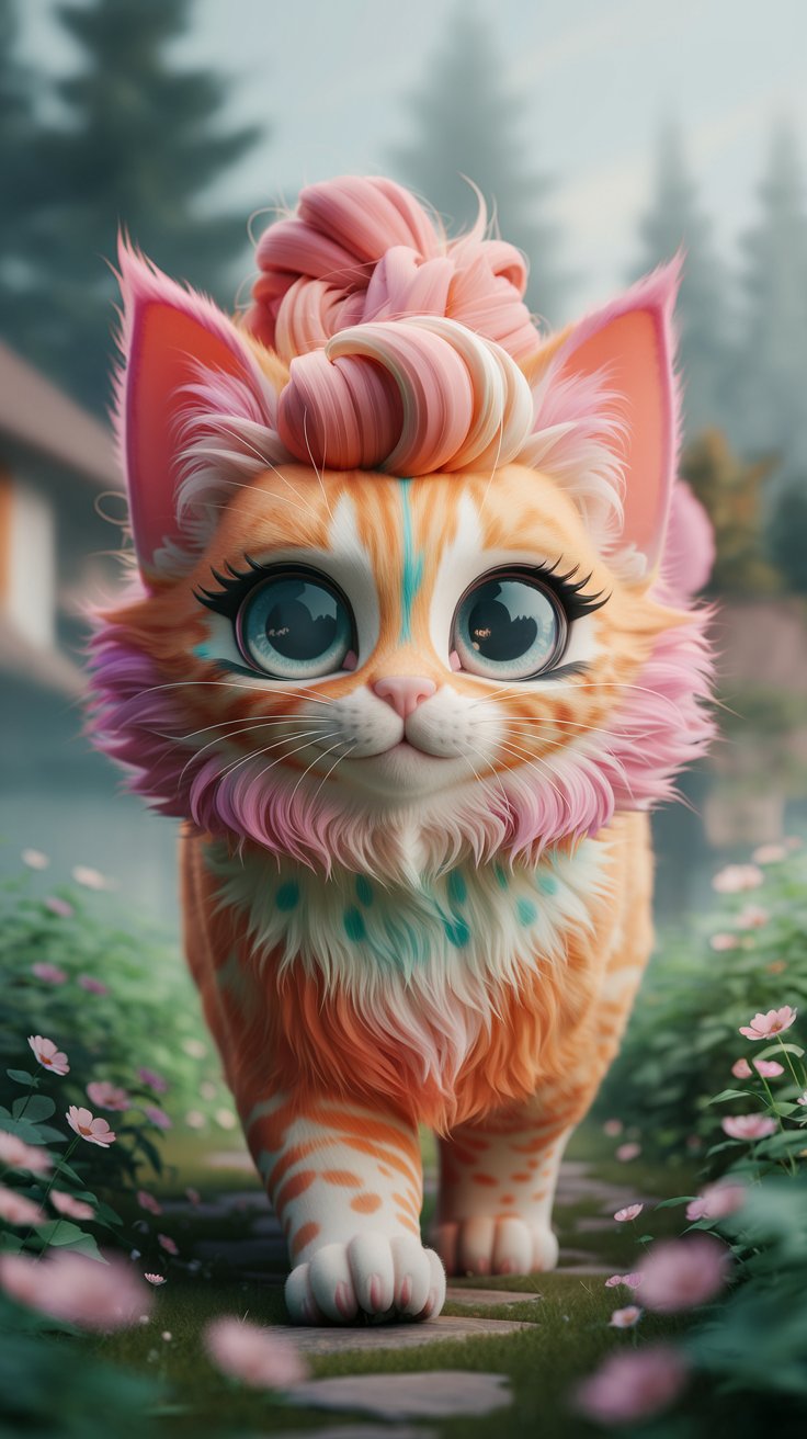 Brighten your day with cute 3D renders of fluffy orange cats! Perfect for wallpaper, these designs bring warmth and charm to your screens. Check them out!